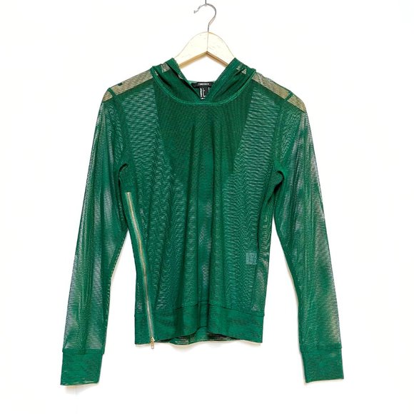 ♦️SOLD♦️FOREVER 21 Green Open-Mesh Hoodie Top NWOT - Picture 3 of 8